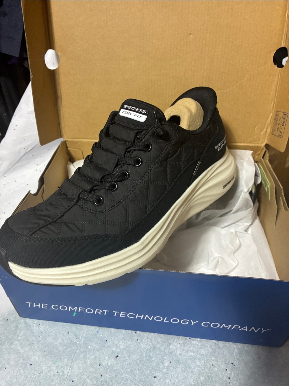 Skechers Black and White Quilted Lace-Up Sneakers